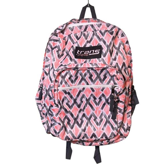 Trans By JanSport Backpack Pink Black Ikat Print School Laptop Pocket Bag - Picture 10 of 10